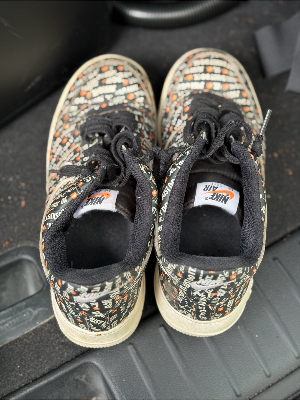 Nike Kids Air Force 1 Low Top Sneakers - Black with Orange and Cream Print